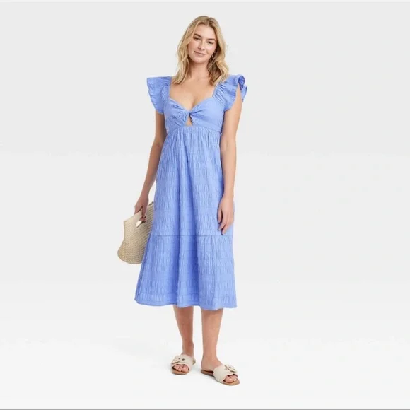 🔥Women's Flutter Short Sleeve Midi A-Line Dress - Universal Thread Blue - Picture 4 of 7